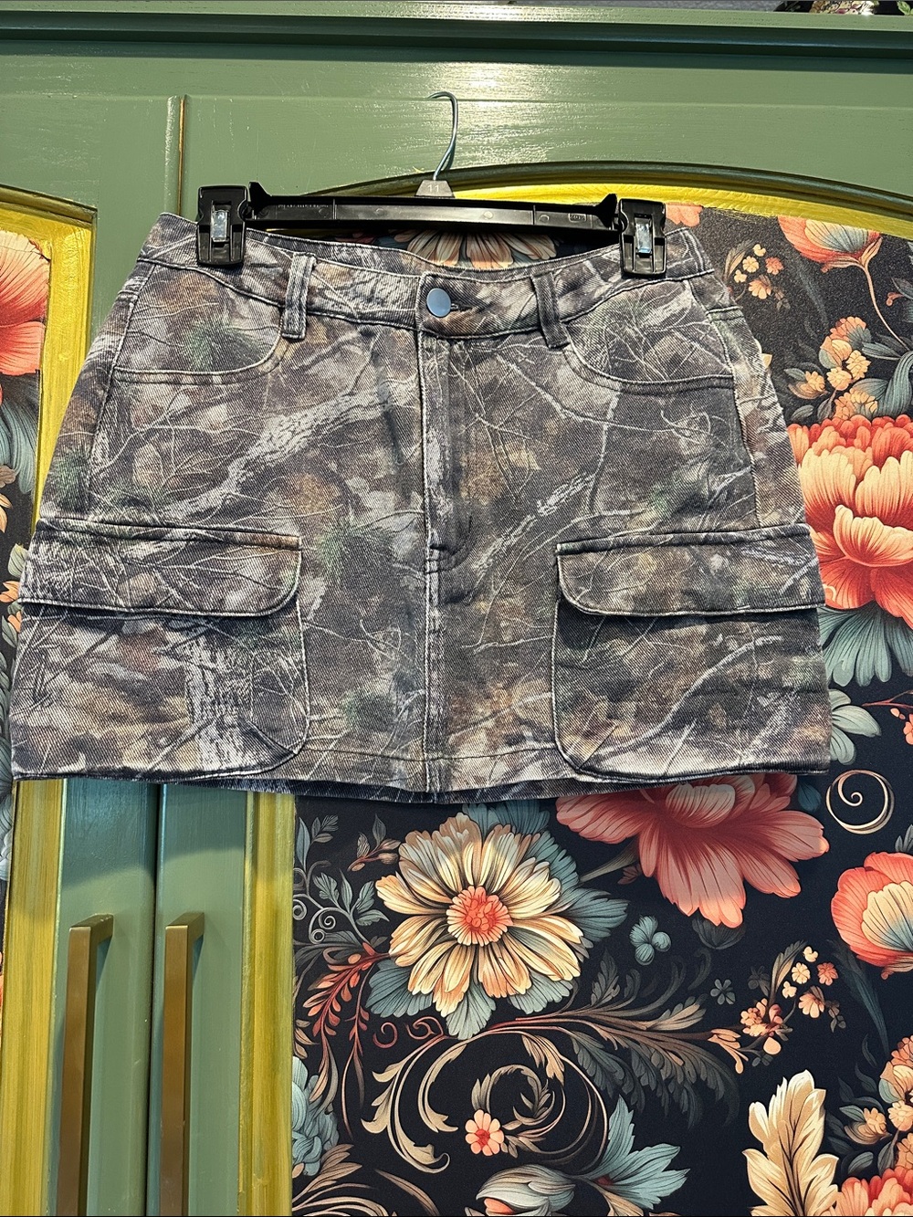 Altar'd State Gray Camouflage Cargo Mini Skirt